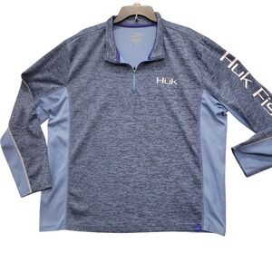 Huk Fishing Performance Quarter Zip Pullover Lg Sleeve Shirt Men's FLAW XXL Blue